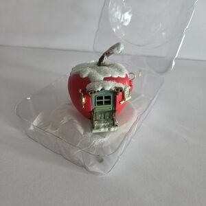 Enesco Red Apple House Ornament With Figures inside